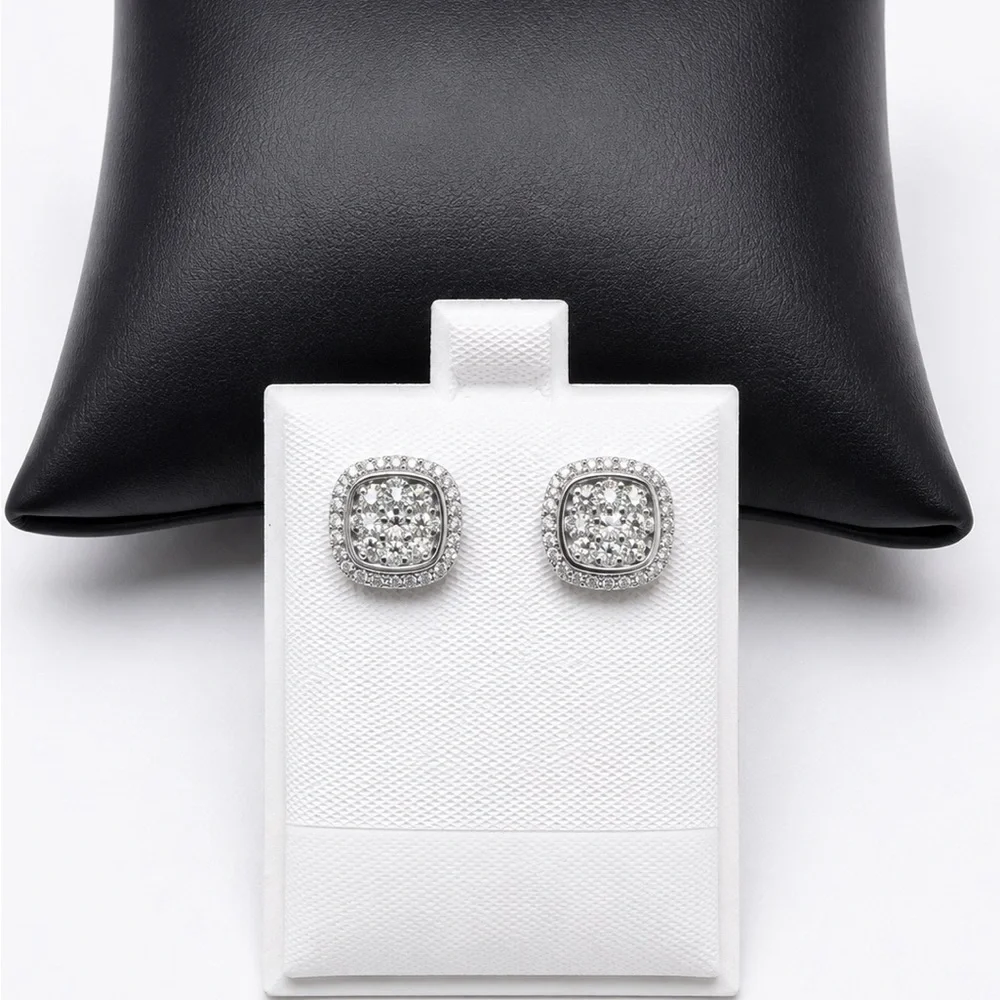 925 Sterling Silver Pavé Square Stud Earrings  Screw Back 1.00CT MOISSANITE